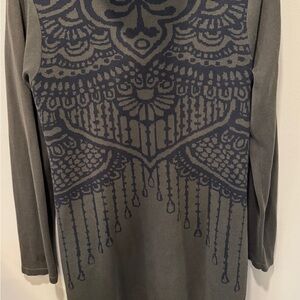 Prana Charcoal Hooded Cardigan with Black Design